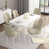Canisa Concept Are Serisi, 80 x 132 cm Mdf Açılabilir Üst Kalite Mutfak Masası Takımı, 6 Sandalyeli - Krem