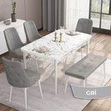Canisa Concept Are Serisi 80 x 132 cm Mdf Beyaz Mermer Desen Mutfak Masa Takımı 4 Sandalye 1 Bench - Gri