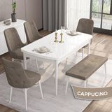 Canisa Concept Are Serisi 80 x 132 cm Mdf Beyaz Mutfak Masa Takımı 4 Sandalye Gümüş Halkalı ve 1 Bench - Cappuccino