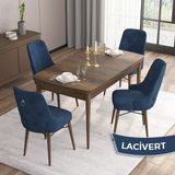 Canisa Concept Are Serisi 80 x 132 cm Mdf Masa Barok Ahşap Desen Masa Takımı 4 Sandalye Gümüş Halkalı - 80x132 - Lacivert