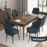Canisa Concept Are Serisi 80 x 132 cm Mdf Masa Barok Ahşap Desen Masa Takımı 6 Sandalye Gümüş Halkalı - 80x132 - Antrasit