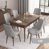 Canisa Concept Are Serisi 80 x 132 cm Mdf Masa Barok Ahşap Desen Masa Takımı 6 Sandalye Gümüş Halkalı - 80x132 - Gri
