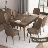 Canisa Concept Are Serisi 80 x 132 cm Mdf Masa Barok Ahşap Desen Masa Takımı 6 Sandalye Gümüş Halkalı - 80x132 - Kahverengi