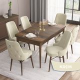 Canisa Concept Are Serisi 80 x 132 cm Mdf Masa Barok Ahşap Desen Masa Takımı 6 Sandalye Gümüş Halkalı - 80x132 - Krem