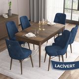 Canisa Concept Are Serisi 80 x 132 cm Mdf Masa Barok Ahşap Desen Masa Takımı 6 Sandalye Gümüş Halkalı - 80x132 - Lacivert