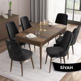 Canisa Concept Are Serisi 80 x 132 cm Mdf Masa Barok Ahşap Desen Masa Takımı 6 Sandalye Gümüş Halkalı - 80x132 - Siyah