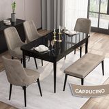 Canisa Concept Are Serisi 80 x 132 cm Siyah Mermer Desen Masa Takımı 4 Sandalye Gümüş Halkalı ve 1 Bench - Cappuccino