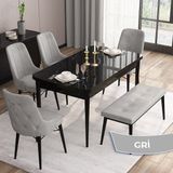 Canisa Concept Are Serisi 80 x 132 cm Siyah Mermer Desen Masa Takımı 4 Sandalye Gümüş Halkalı ve 1 Bench - Gri