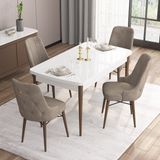 Canisa Concept Are Serisi, 80X132 Açılabilir Mdf Beyaz Masa Ceviz Ayak Masa Takımı, 4 Sandalye - Cappuccino
