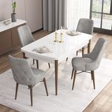 Canisa Concept Are Serisi, 80X132 Açılabilir Mdf Beyaz Masa Ceviz Ayak Masa Takımı, 4 Sandalye - Gri