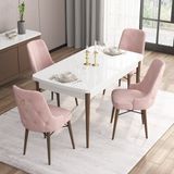 Canisa Concept Are Serisi, 80X132 Açılabilir Mdf Beyaz Masa Ceviz Ayak Masa Takımı, 4 Sandalye - Pembe