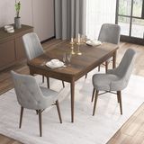 Canisa Concept Are Serisi, 80X132 Açılabilir Mdf Masa, Barok Ahşap Desenli Mutfak Masa Takımı, 4 Sandalye - Gri
