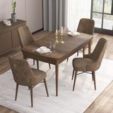 Canisa Concept Are Serisi, 80X132 Açılabilir Mdf Masa, Barok Ahşap Desenli Mutfak Masa Takımı, 4 Sandalye - Kahverengi