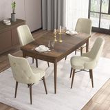 Canisa Concept Are Serisi, 80X132 Açılabilir Mdf Masa, Barok Ahşap Desenli Mutfak Masa Takımı, 4 Sandalye - Krem