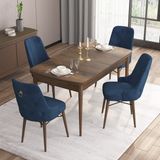 Canisa Concept Are Serisi, 80X132 Açılabilir Mdf Masa, Barok Ahşap Desenli Mutfak Masa Takımı, 4 Sandalye - Lacivert