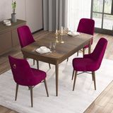 Canisa Concept Are Serisi, 80X132 Açılabilir Mdf Masa, Barok Ahşap Desenli Mutfak Masa Takımı, 4 Sandalye - Mürdüm