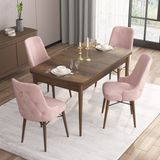 Canisa Concept Are Serisi, 80X132 Açılabilir Mdf Masa, Barok Ahşap Desenli Mutfak Masa Takımı, 4 Sandalye - Pembe