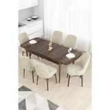 Canisa Concept Are Serisi, 80X132 Açılabilir Mdf Masa, Barok Ahşap Desenli Mutfak Masa Takımı 6 Sandalye - 80x130 - Krem