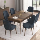 Canisa Concept Are Serisi, 80X132 Açılabilir Mdf Masa, Barok Ahşap Desenli Mutfak Masa Takımı, 6 Sandalye - Antrasit