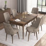 Canisa Concept Are Serisi, 80X132 Açılabilir Mdf Masa, Barok Ahşap Desenli Mutfak Masa Takımı, 6 Sandalye - Cappuccino