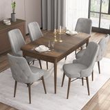 Canisa Concept Are Serisi, 80X132 Açılabilir Mdf Masa, Barok Ahşap Desenli Mutfak Masa Takımı, 6 Sandalye - Gri