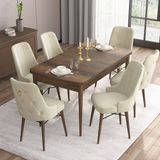 Canisa Concept Are Serisi, 80X132 Açılabilir Mdf Masa, Barok Ahşap Desenli Mutfak Masa Takımı, 6 Sandalye - Krem