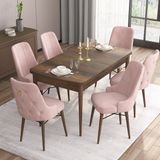 Canisa Concept Are Serisi, 80X132 Açılabilir Mdf Masa, Barok Ahşap Desenli Mutfak Masa Takımı, 6 Sandalye - Pembe