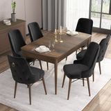 Canisa Concept Are Serisi, 80X132 Açılabilir Mdf Masa, Barok Ahşap Desenli Mutfak Masa Takımı, 6 Sandalye - Siyah