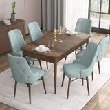 Canisa Concept Are Serisi, 80X132 Açılabilir Mdf Masa, Barok Ahşap Desenli Mutfak Masa Takımı, 6 Sandalye - Su Yeşili