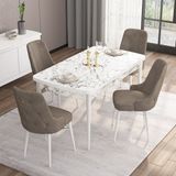 Canisa Concept Are Serisi, 80X132 Açılabilir Mdf Masa, Beyaz Mermer Desen Mutfak Masa Takımı, 4 Sandalye - Cappuccino
