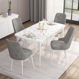 Canisa Concept Are Serisi, 80X132 Açılabilir Mdf Masa, Beyaz Mermer Desen Mutfak Masa Takımı, 4 Sandalye - Gri