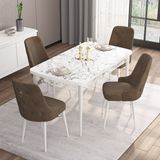 Canisa Concept Are Serisi, 80X132 Açılabilir Mdf Masa, Beyaz Mermer Desen Mutfak Masa Takımı, 4 Sandalye - Kahverengi