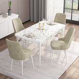 Canisa Concept Are Serisi, 80X132 Açılabilir Mdf Masa, Beyaz Mermer Desen Mutfak Masa Takımı, 4 Sandalye - Krem