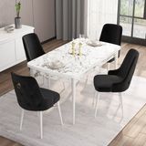 Canisa Concept Are Serisi, 80X132 Açılabilir Mdf Masa, Beyaz Mermer Desen Mutfak Masa Takımı, 4 Sandalye - Siyah