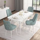 Canisa Concept Are Serisi, 80X132 Açılabilir Mdf Masa, Beyaz Mermer Desen Mutfak Masa Takımı, 4 Sandalye - Su Yeşili
