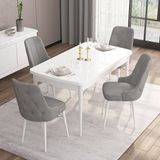 Canisa Concept Are Serisi, 80X132 Açılabilir Mdf Masa, Beyaz Mutfak Masa Takımı, 4 Sandalye - Gri
