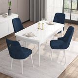 Canisa Concept Are Serisi, 80X132 Açılabilir Mdf Masa, Beyaz Mutfak Masa Takımı, 4 Sandalye - Lacivert