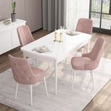 Canisa Concept Are Serisi, 80X132 Açılabilir Mdf Masa, Beyaz Mutfak Masa Takımı, 4 Sandalye - Pembe