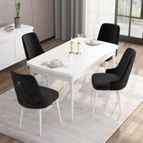 Canisa Concept Are Serisi, 80X132 Açılabilir Mdf Masa, Beyaz Mutfak Masa Takımı, 4 Sandalye - Siyah