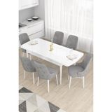Canisa Concept Are Serisi, 80X132 Açılabilir Mdf Masa, Beyaz Mutfak Masa Takımı, 6 Sandalye - 80x130 - Gri
