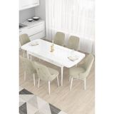 Canisa Concept Are Serisi, 80X132 Açılabilir Mdf Masa, Beyaz Mutfak Masa Takımı, 6 Sandalye - 80x130 - Krem