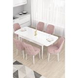 Canisa Concept Are Serisi, 80X132 Açılabilir Mdf Masa, Beyaz Mutfak Masa Takımı, 6 Sandalye - 80x130 - Pembe
