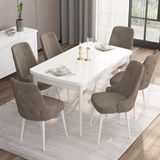 Canisa Concept Are Serisi, 80X132 Açılabilir Mdf Masa, Beyaz Mutfak Masa Takımı, 6 Sandalye - Cappuccino