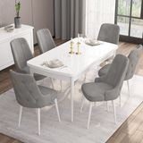 Canisa Concept Are Serisi, 80X132 Açılabilir Mdf Masa, Beyaz Mutfak Masa Takımı, 6 Sandalye - Gri