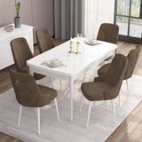 Canisa Concept Are Serisi, 80X132 Açılabilir Mdf Masa, Beyaz Mutfak Masa Takımı, 6 Sandalye - Kahverengi