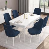 Canisa Concept Are Serisi, 80X132 Açılabilir Mdf Masa, Beyaz Mutfak Masa Takımı, 6 Sandalye - Lacivert