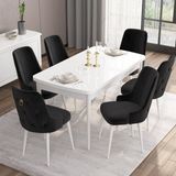 Canisa Concept Are Serisi, 80X132 Açılabilir Mdf Masa, Beyaz Mutfak Masa Takımı, 6 Sandalye - Siyah