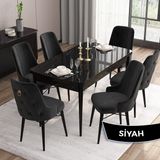 Canisa Concept Are Serisi, 80X132 Açılabilir Mdf Masa, Siyah Mermer Desen Mutfak Masa Takımı, 6 Sandalye - 80x130