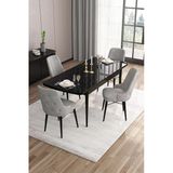Canisa Concept Are Serisi 80X132 Açılabilir Siyah Mermer Desen Masa Takımı 4 Gri Sandalye