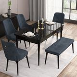 Canisa Concept Are Serisi, 80X132 Benchli Açılabilir Siyah Mermer Desen Mutfak Masası Takımı, 4 Sandalye 1 Bench - Antrasit